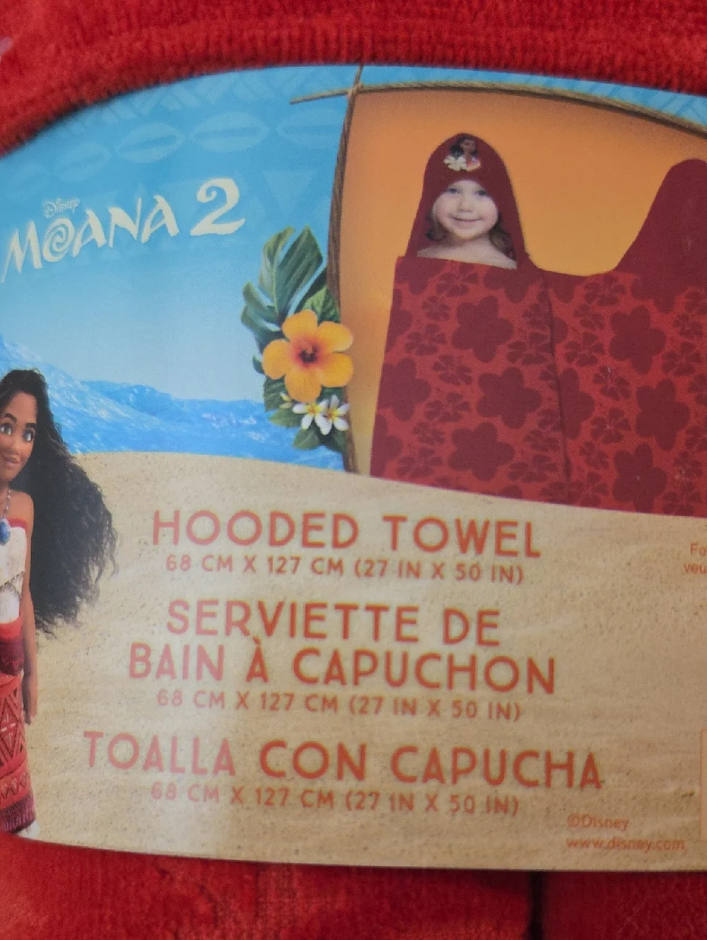 Disney Moana 2 Hooded Towel, 27in x 50in, New with Tags